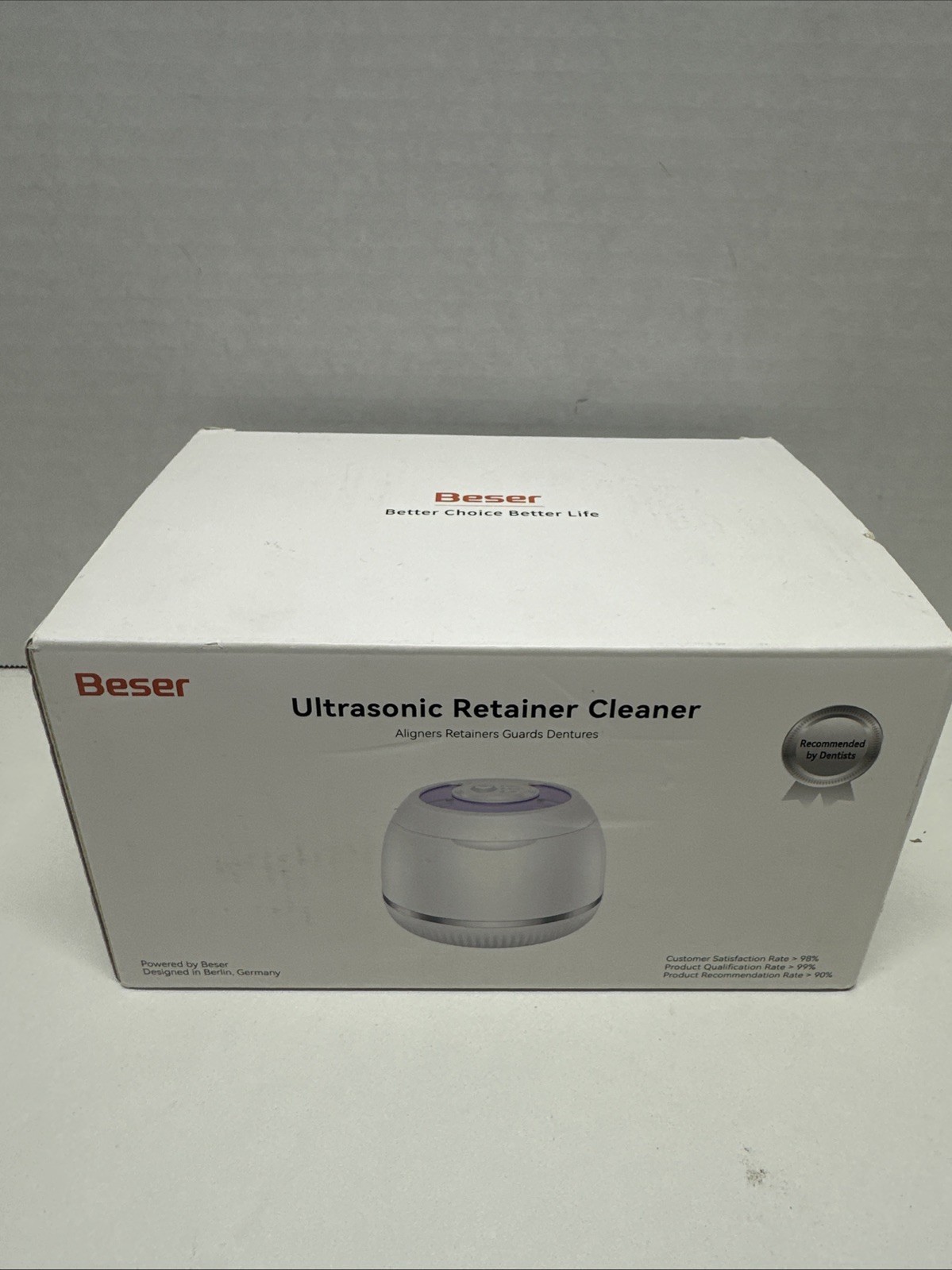 Beser Ultrasonic Retainer Cleaner, 2X Clean, 4X Sterilize, Dental White