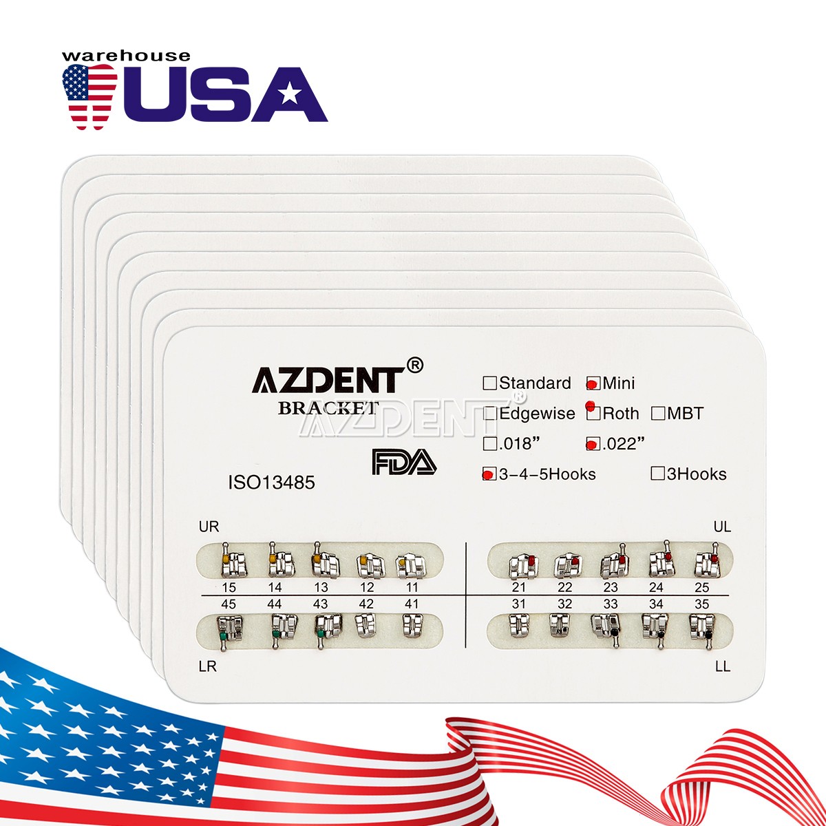AZDENT Dental Orthodontic Brackets Braces Mini Roth/Buccal Tubes/Arch Wires