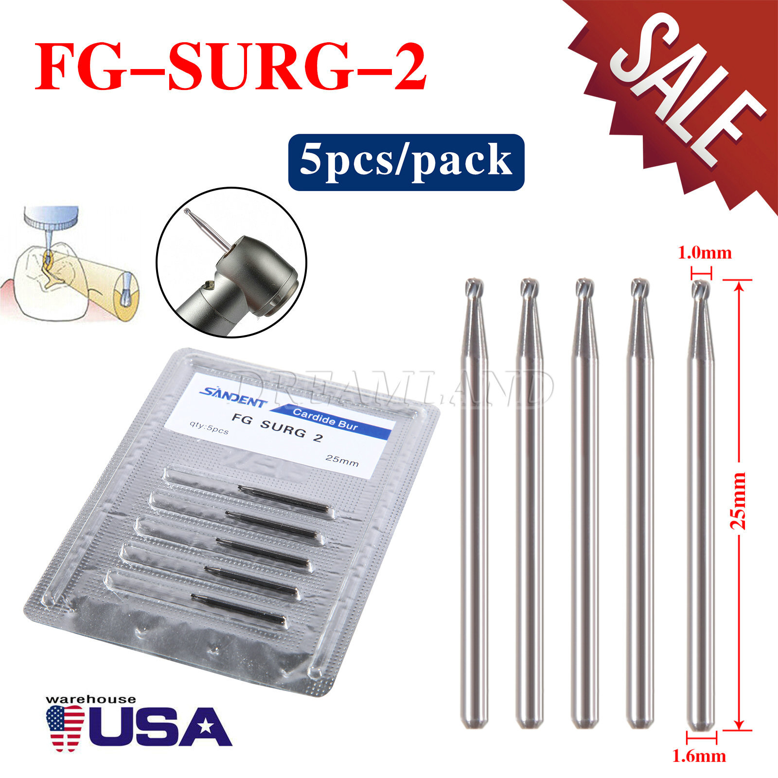 Dental Carbide Surgical Burs FG SURG 2 3 4 5 330 557 Long Shank High Speed