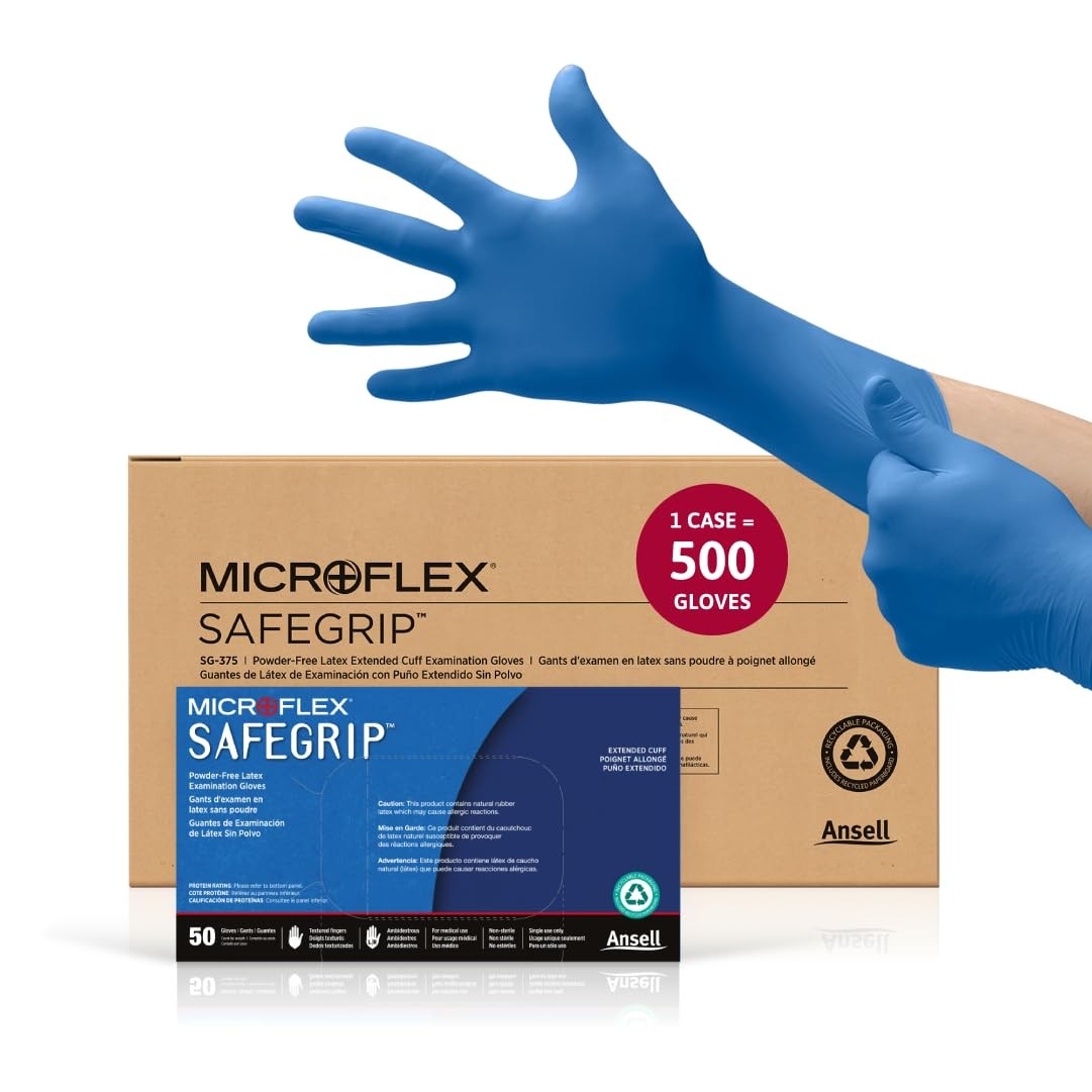 MICROFLEX SafeGrip SG-375 Extra Thick Disposable Latex Gloves for Life Scienc…