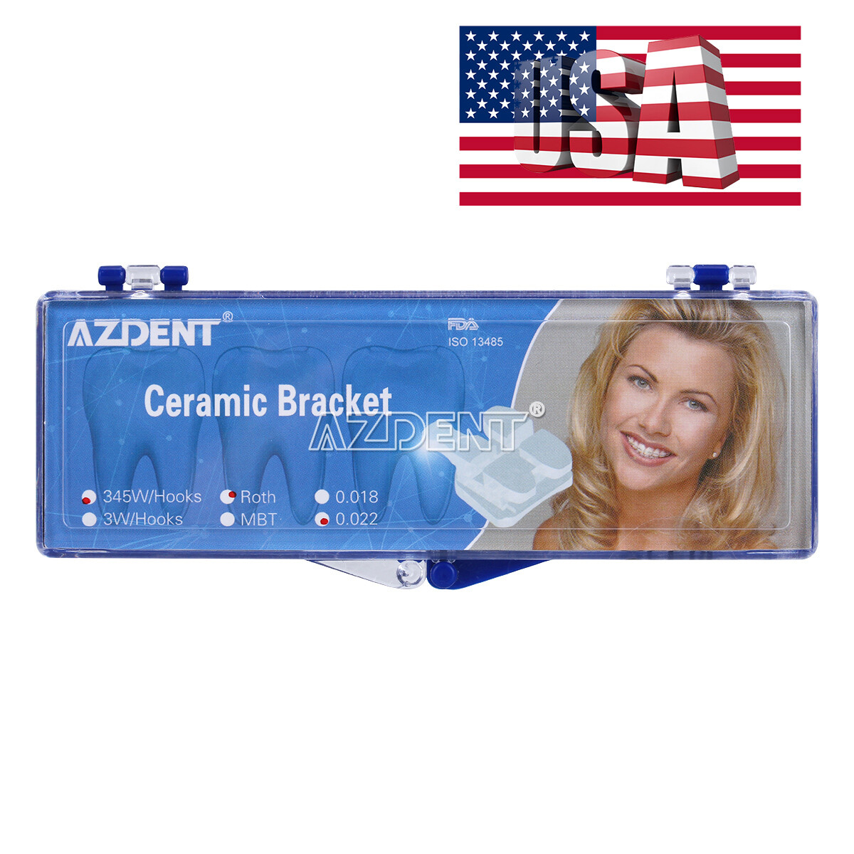 AZDENT Dental Orthodontic Brackets Braces Mini Roth.022 Hooks 345 Metal/Ceramic
