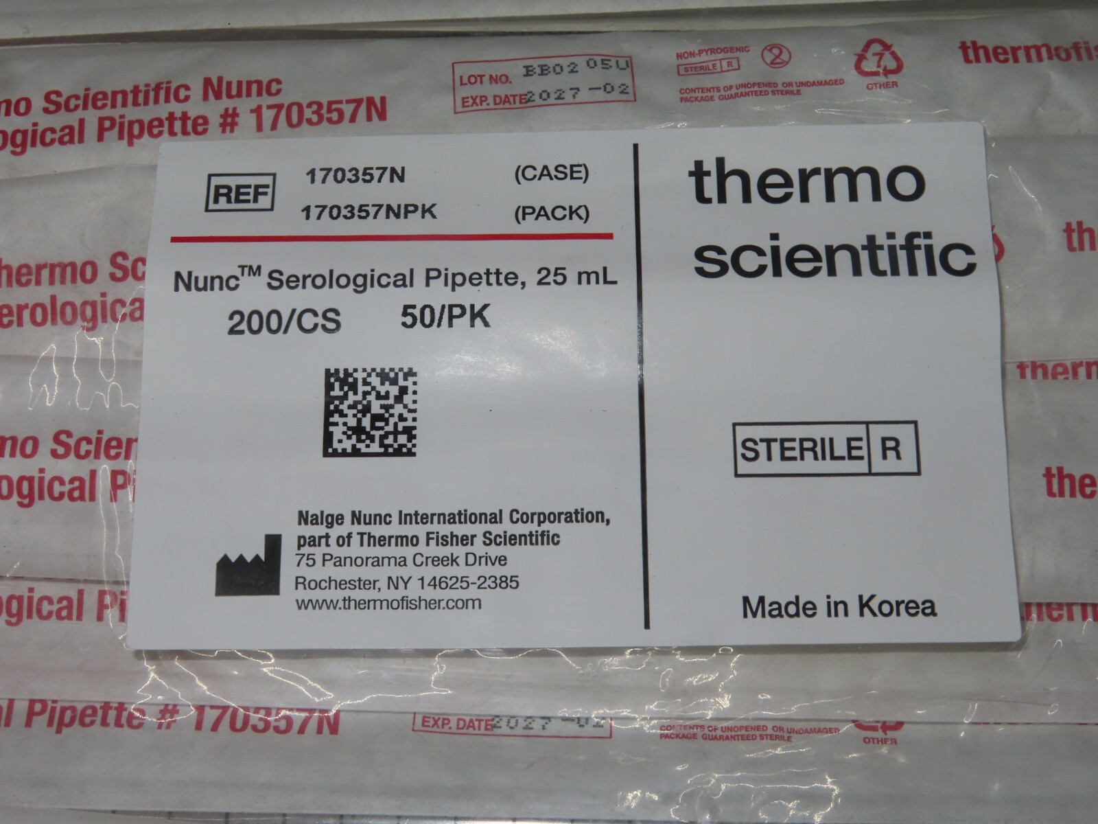 THERMO SCIENTIFIC NUNC 25ML SEROLOGICAL PIPETTE 170357N 200 PCS