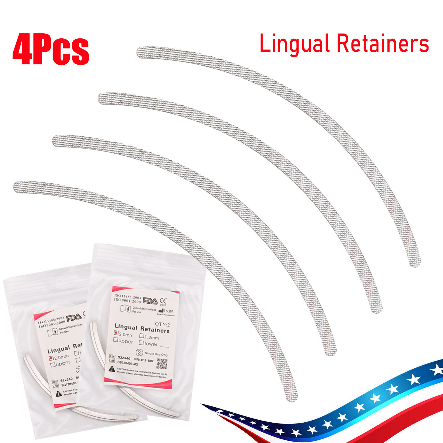 4Pcs Dental Orthodontic Lingual Retainers Bondable Mesh Base 2.0mm Universal USA