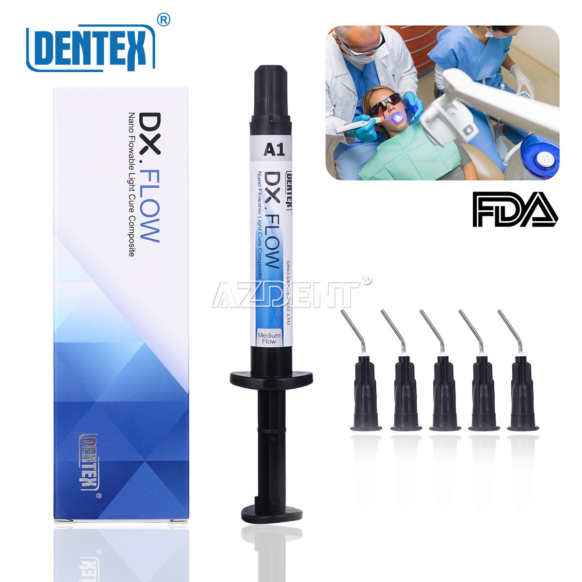 DENTEX Dental Flowable Light Cure Composite Resin Medium Flow A1/A2/A3 3g/Pc