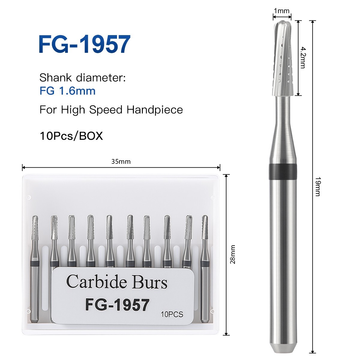 10 Box Dental Tungsten Steel Carbide Crown Metal Cutting Bur High Speed FG-1957