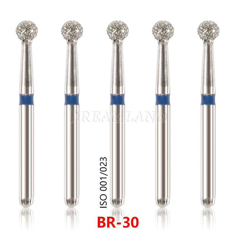 100 pcs Dental Diamond Burs Ball Round FG 1.6mm BR-30 Fit High Speed Handpiece