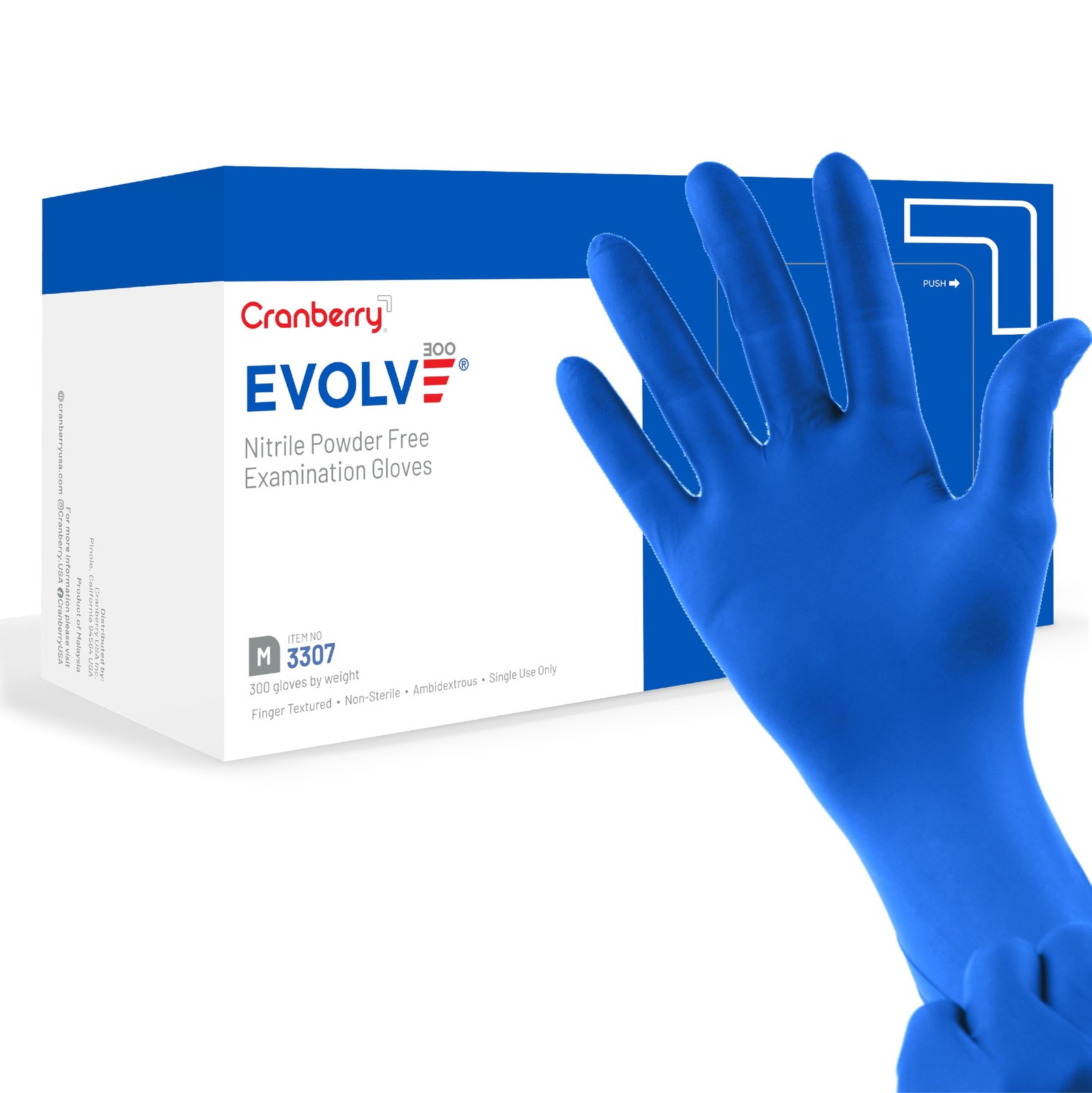 Cranberry USA Evolve Nitrile Powder Free Exam Gloves, 2.0 mil, Medium, 300