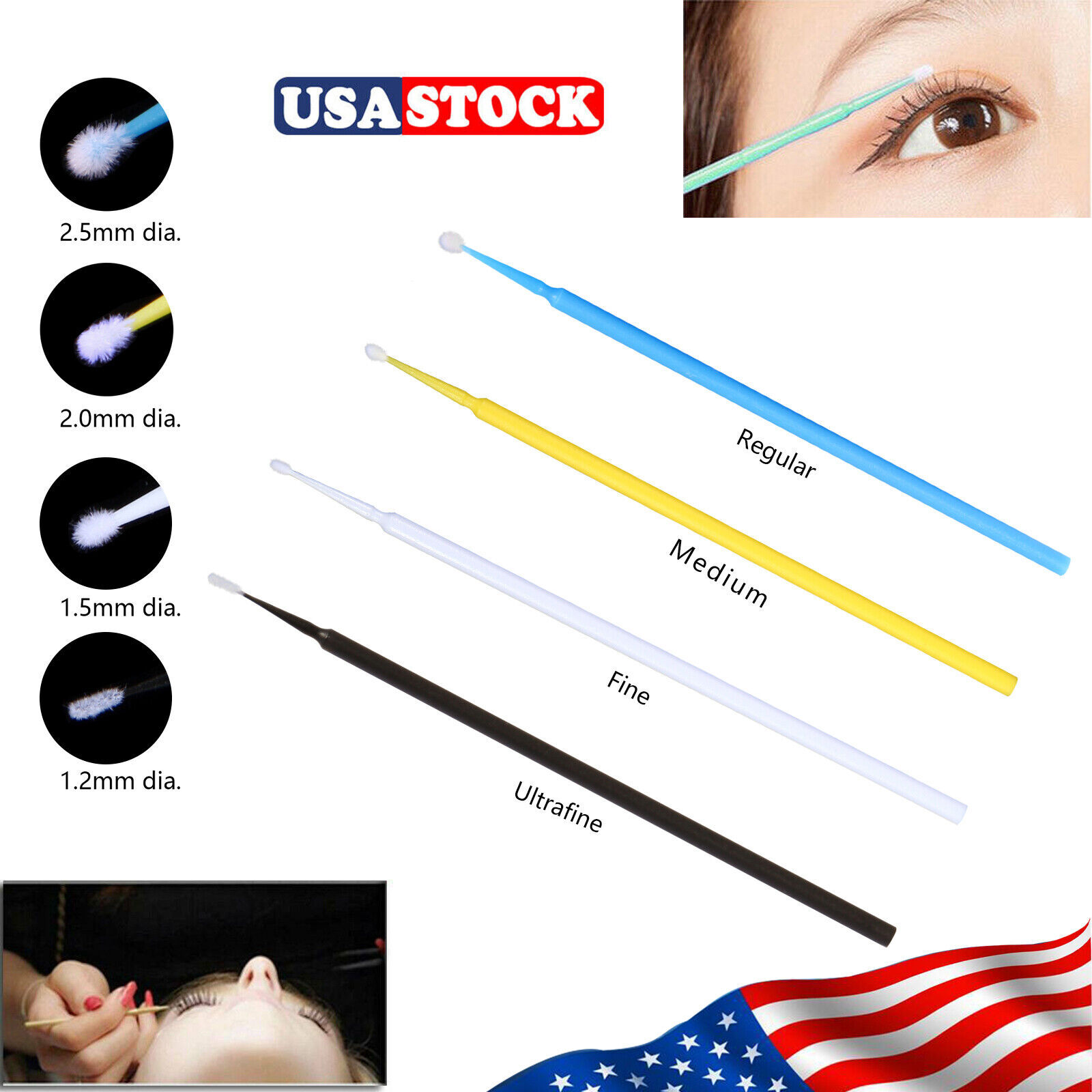 100-1000pcs Dental Microbrush Micro Brush Applicators Tips 2.5/2.0/1.5/1.2mm