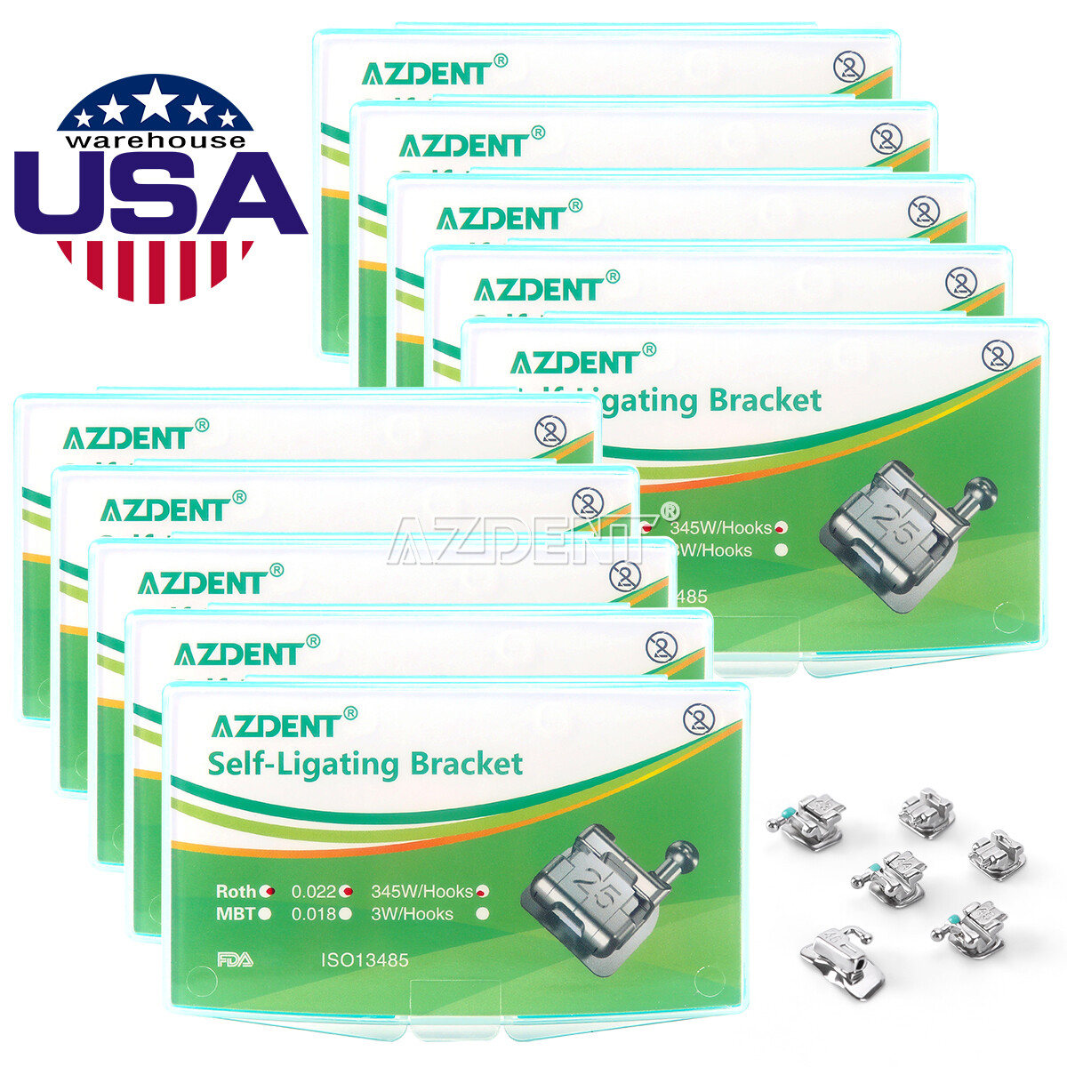 20PCS Dental Orthodontic Self-Ligating Brackets Mini Roth 0.022 Hooks 345