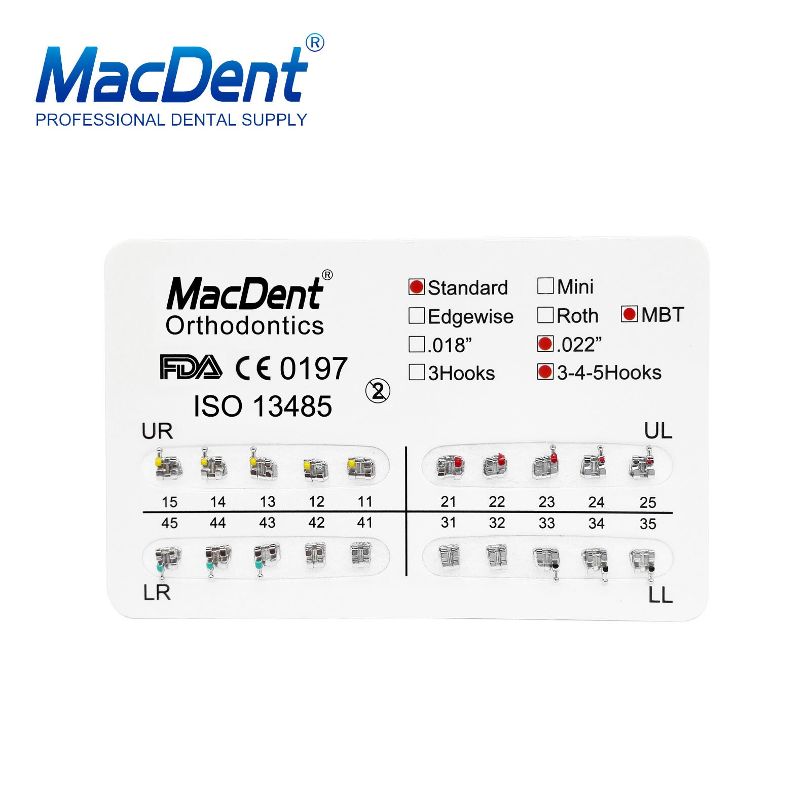 MacDent Dental Orthodontic Bracket Braces Mini Roth/MBT 022 Hooks 345/Arch Wires