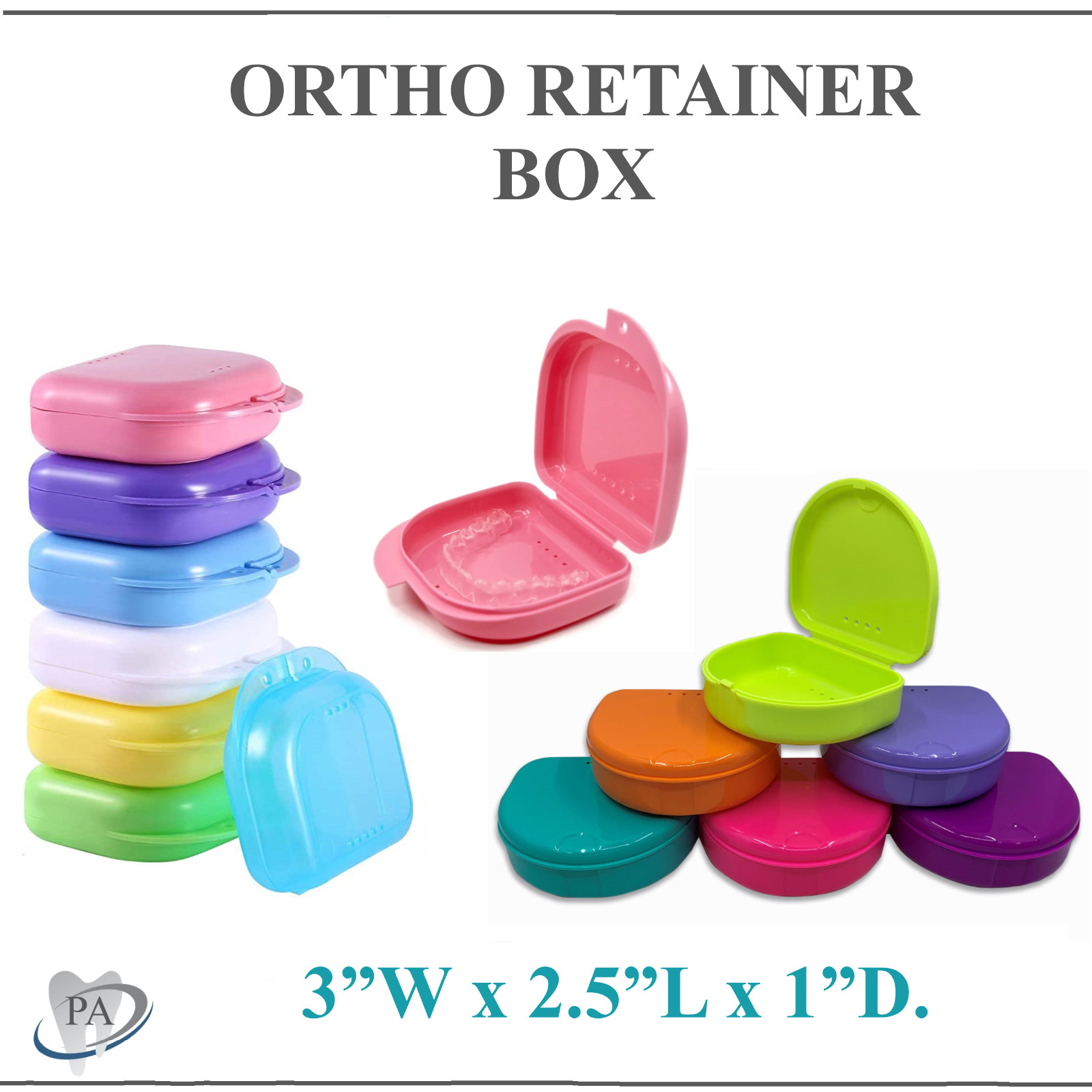 Dental Ortho Retainer Case Denture Storage Box Mouthguard Container, 1″Deep 10Pk