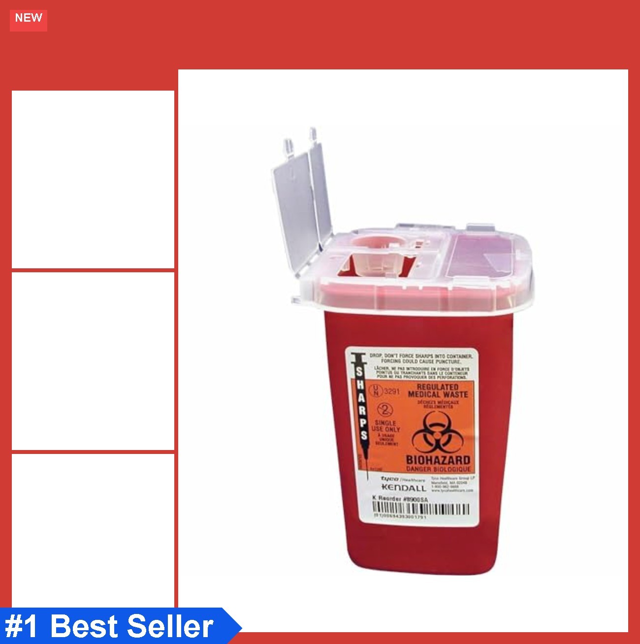Sharps Container 1 Quart Red Flip Top Lid Locking Disposal Needle Syringe