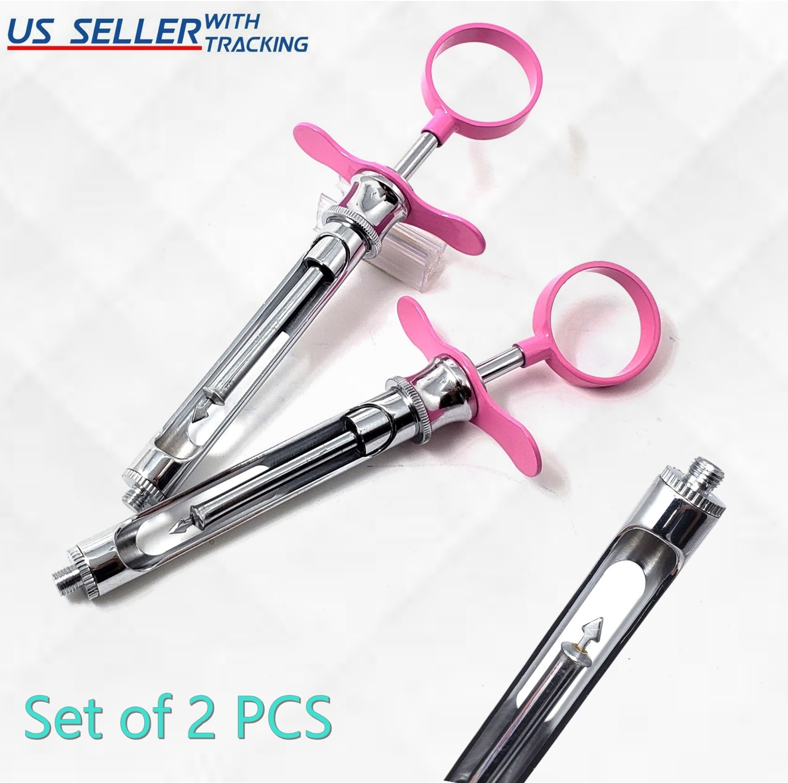 2x Dental Anesthetic Syringes Self-Aspirating Luer Lock Tips Pink Finger Ring