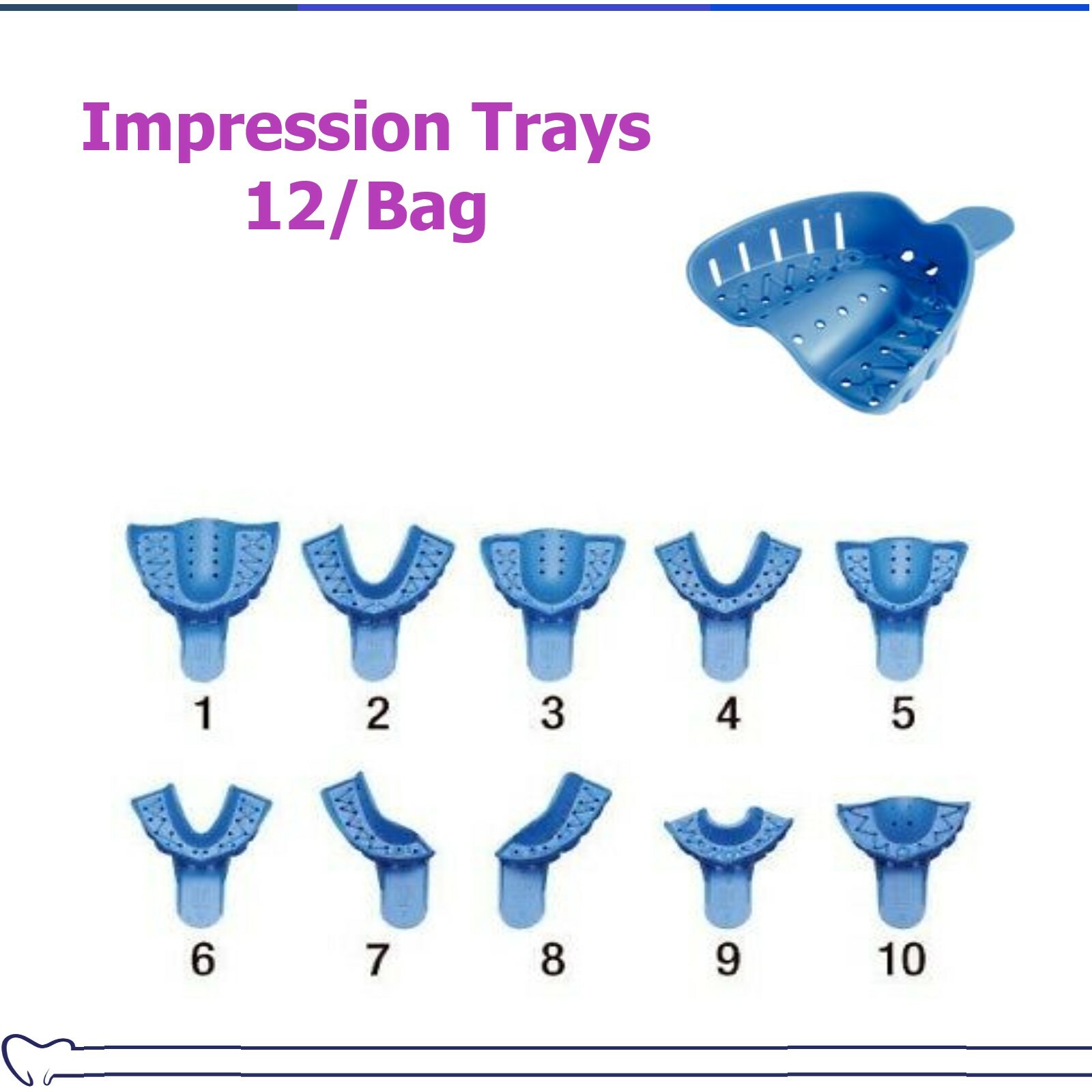 DENTAL IMPRESSION TRAYS UPPER LOWER QUADRANT ANTERIOR All Sizes 12/BAG