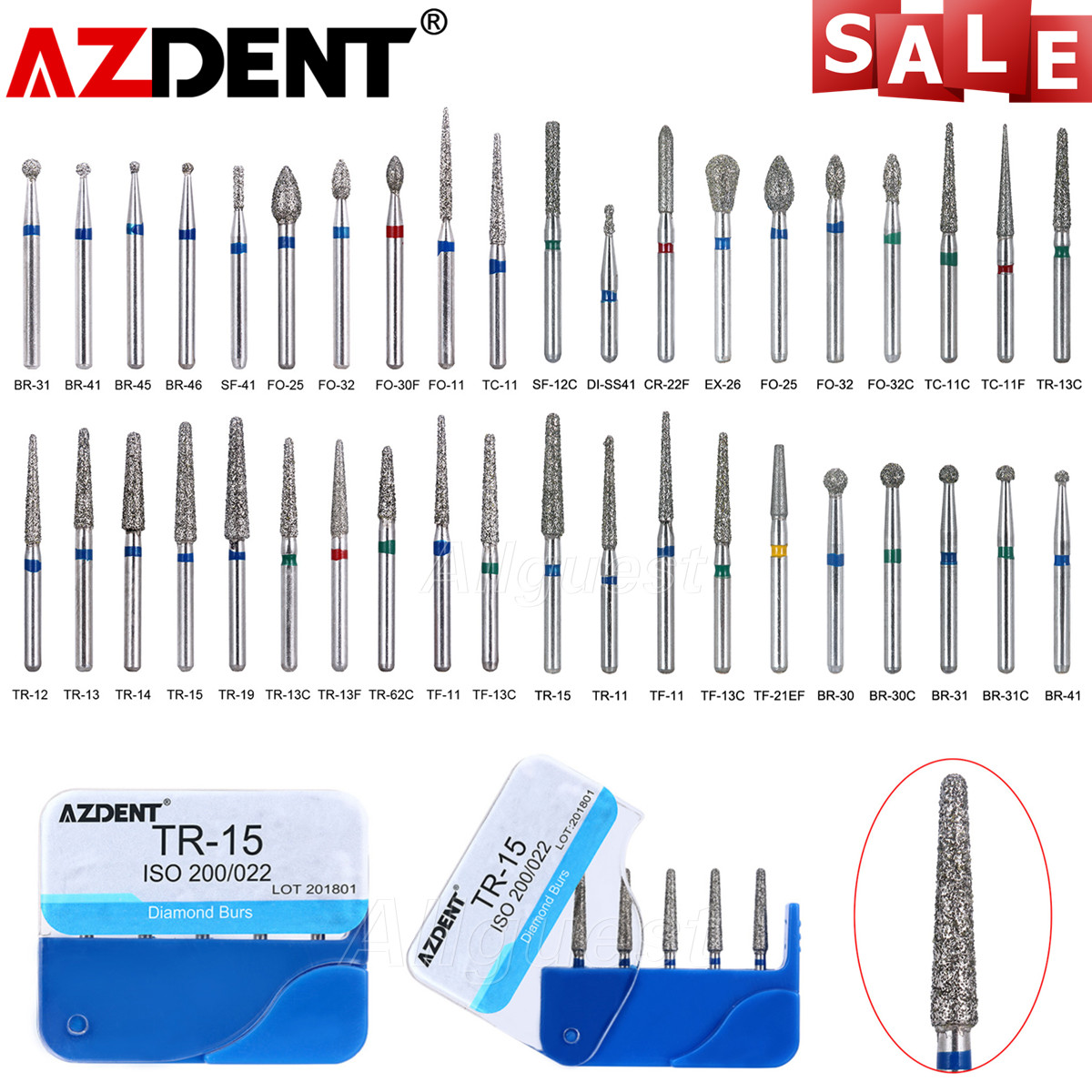 100pcs AZDENT Dental FG Diamond Burs for High Speed Handpiece Friction Grip