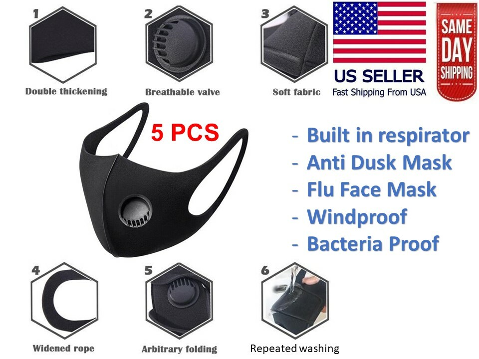 3D Adult Unisex Respirator Black Face Mask Cover Washable Reusable High Quality