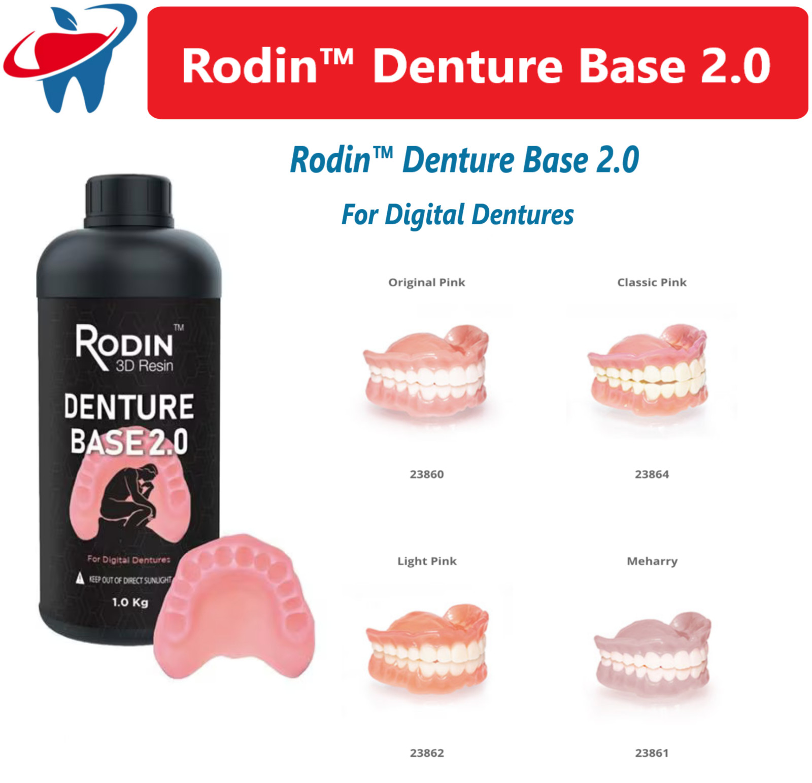Dental Rodin™ Denture Base 2.0 Original Pink 3D Printer Resins Class II, 23860