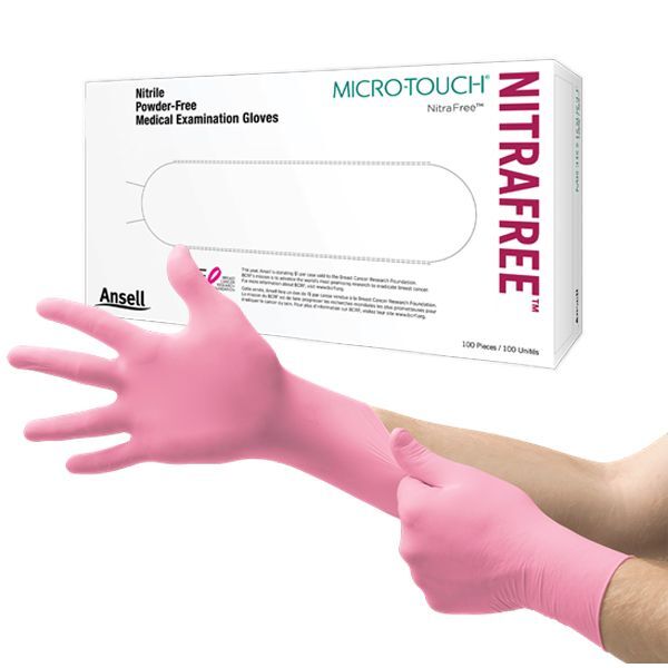 Micro-Touch NitraFree Nitrile X-Small Pink Exam Gloves