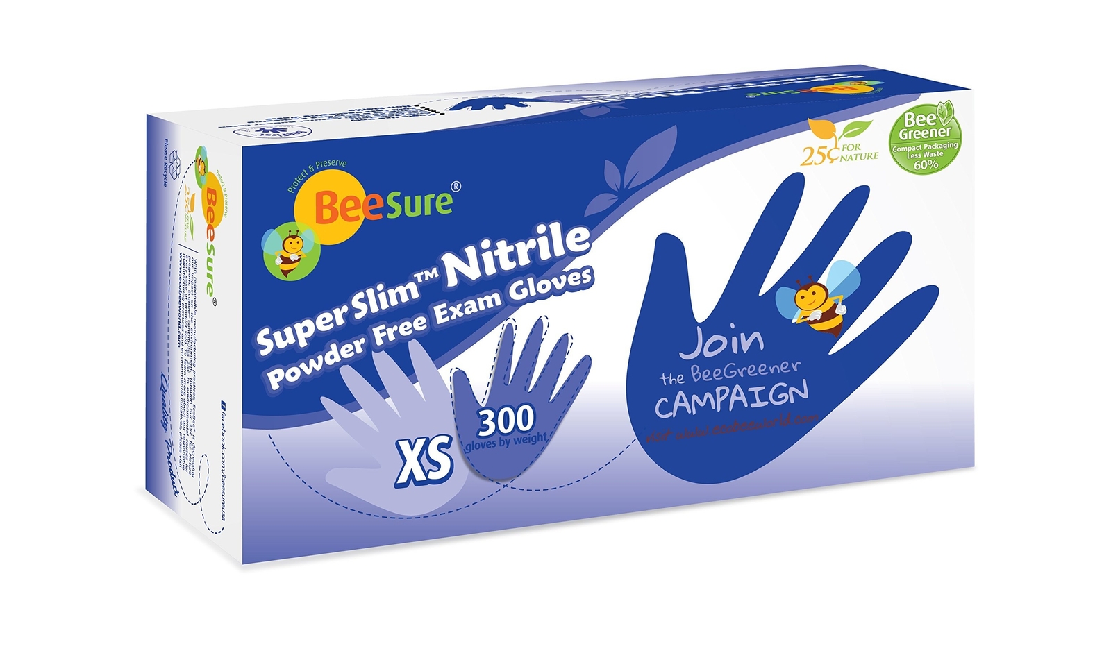 BeeSure BE1145case Super Slim Powder Free Exam Gloves, Nitrile, Beaded-Cuff, …