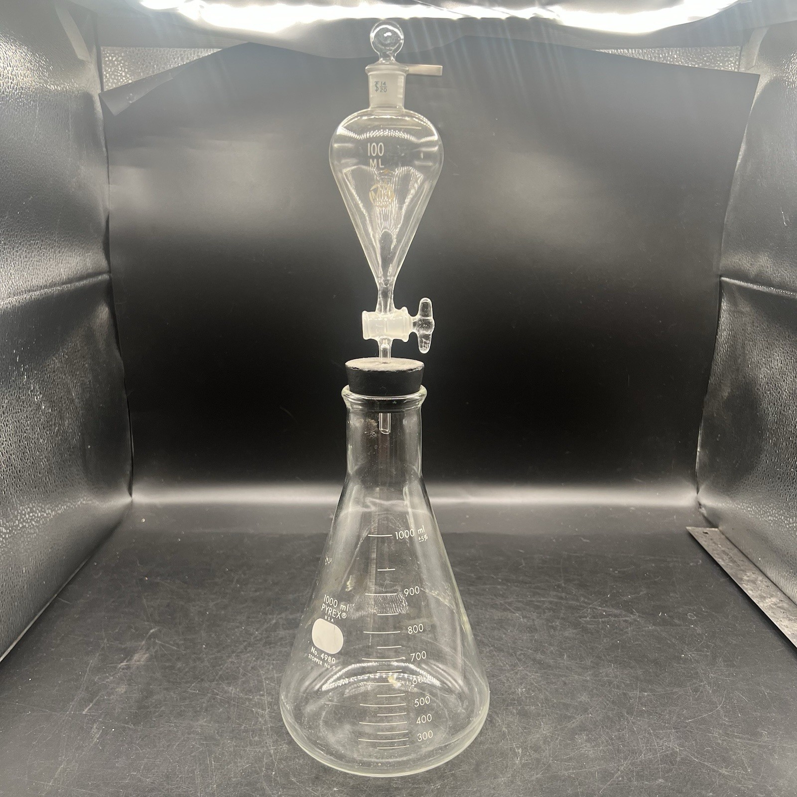 Erlenmeyer Flask 1000ml Pyrex & Pear Separatory Funnel 100ml Set Vintage