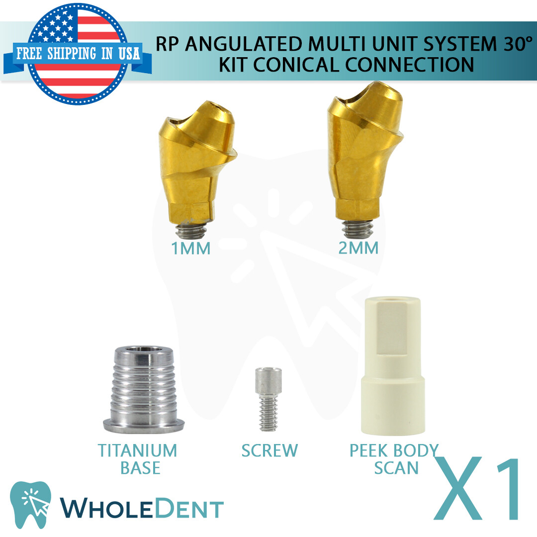 RP Conical Connection Angulated 30° Multi Unit 1.6mm Scan Body Titanium Base Set