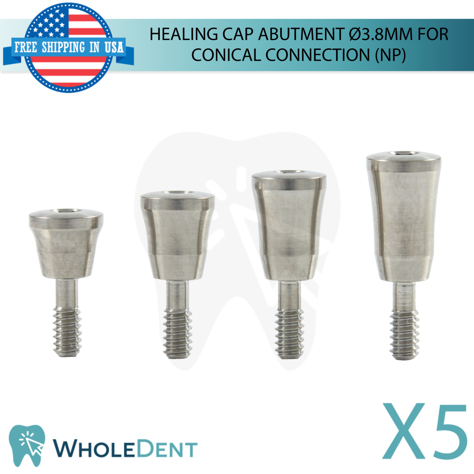 5x Dental Healing Cap Ø3.8mm Narrow Platform Conical Connection Hex 2.25mm