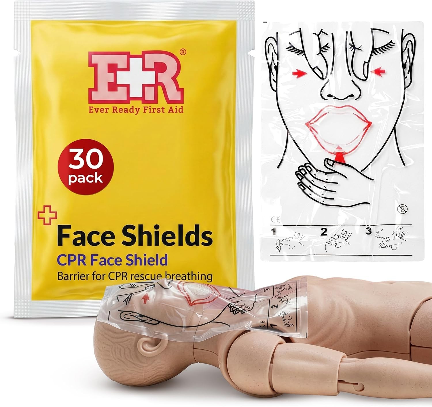 Fast Access CPR Face Shields with Instructions – 30 Count for Emergency Response