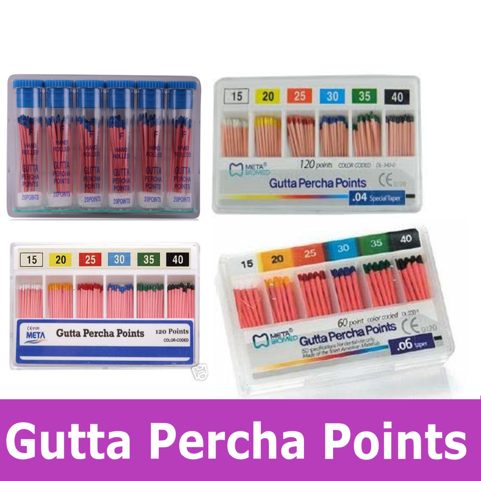 Dental Endodontic Gutta Percha Points Taper .04 or .06 or Vials, 60/pk or 120/pk