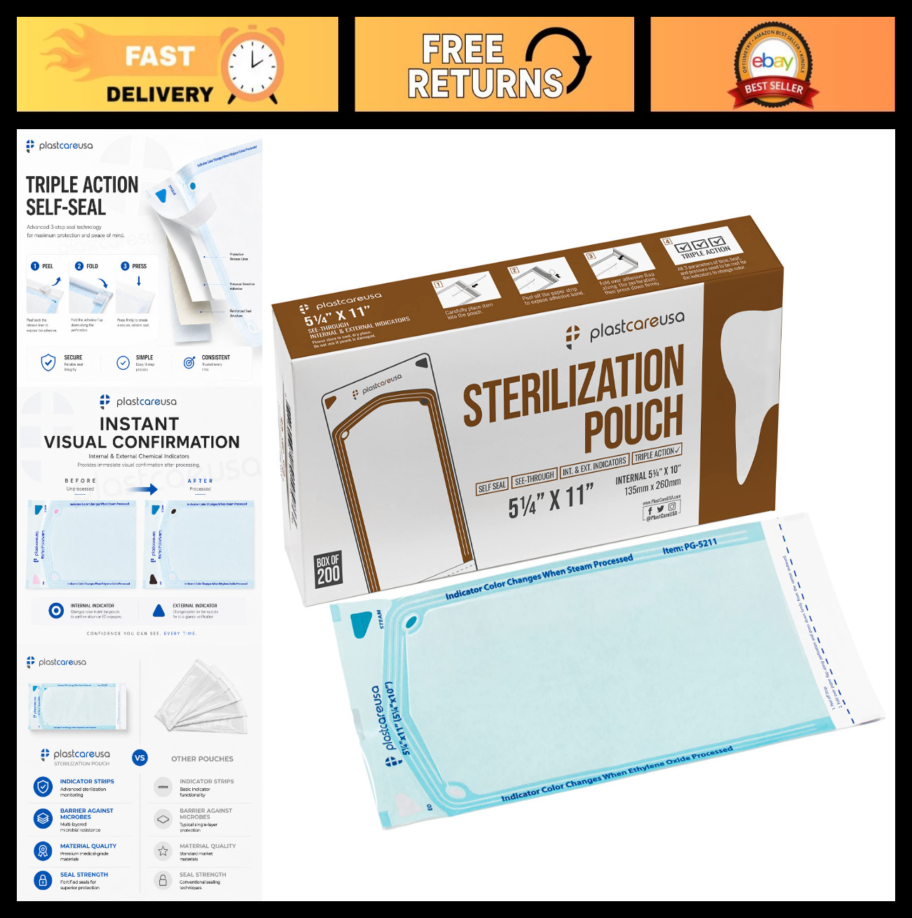 200 Self-Sealing Sterilization Pouches 5.25″x10″ – Autoclave Bags for Dental & M