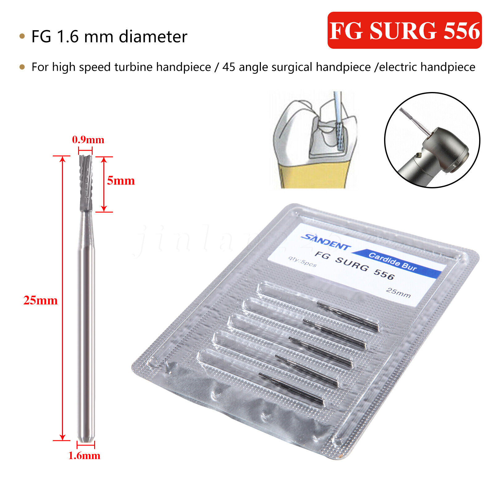 5-50PCS Cirugía quirúrgica dental Fresas redondas carburo tungsteno FGXL 556 558