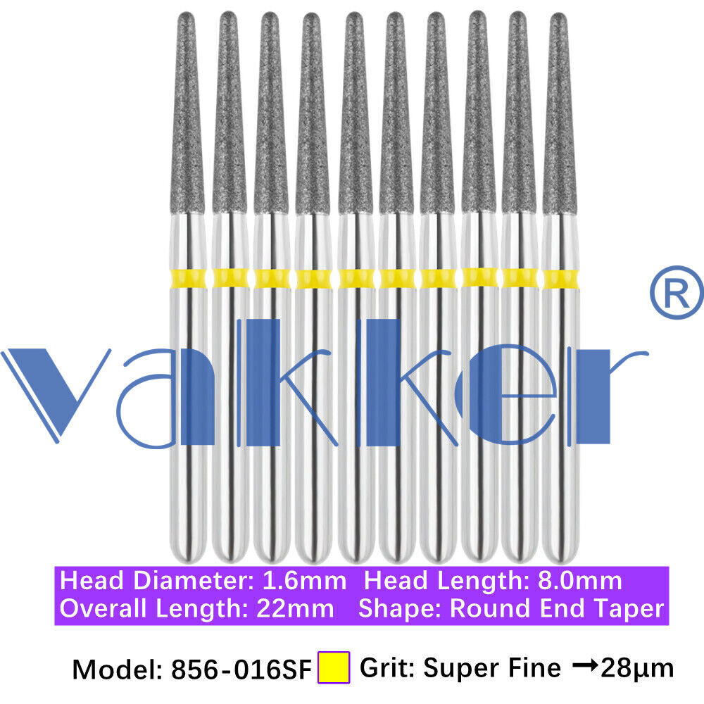50pc Vakker Dental Diamond Bur Round Long Round End Taper Bit Fine Medium Coarse