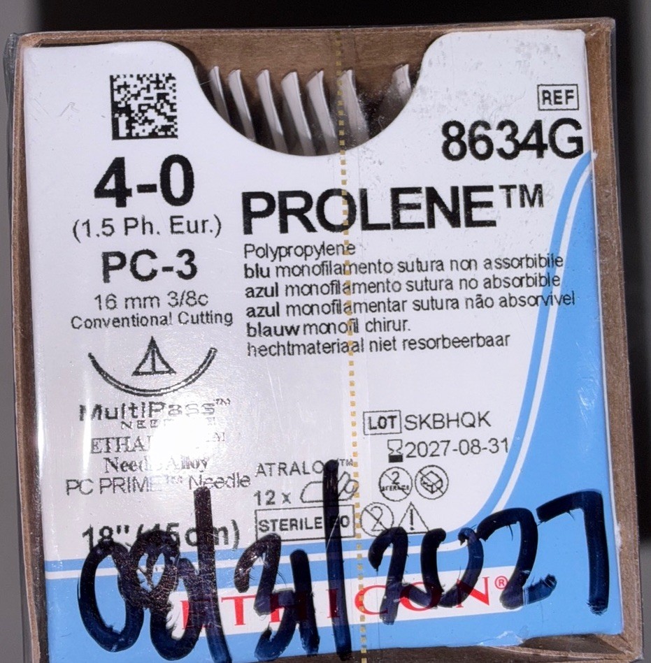 J&J 8634G PROLENE Polypropylene Monofilament Non-Absorbable Device, Box/12