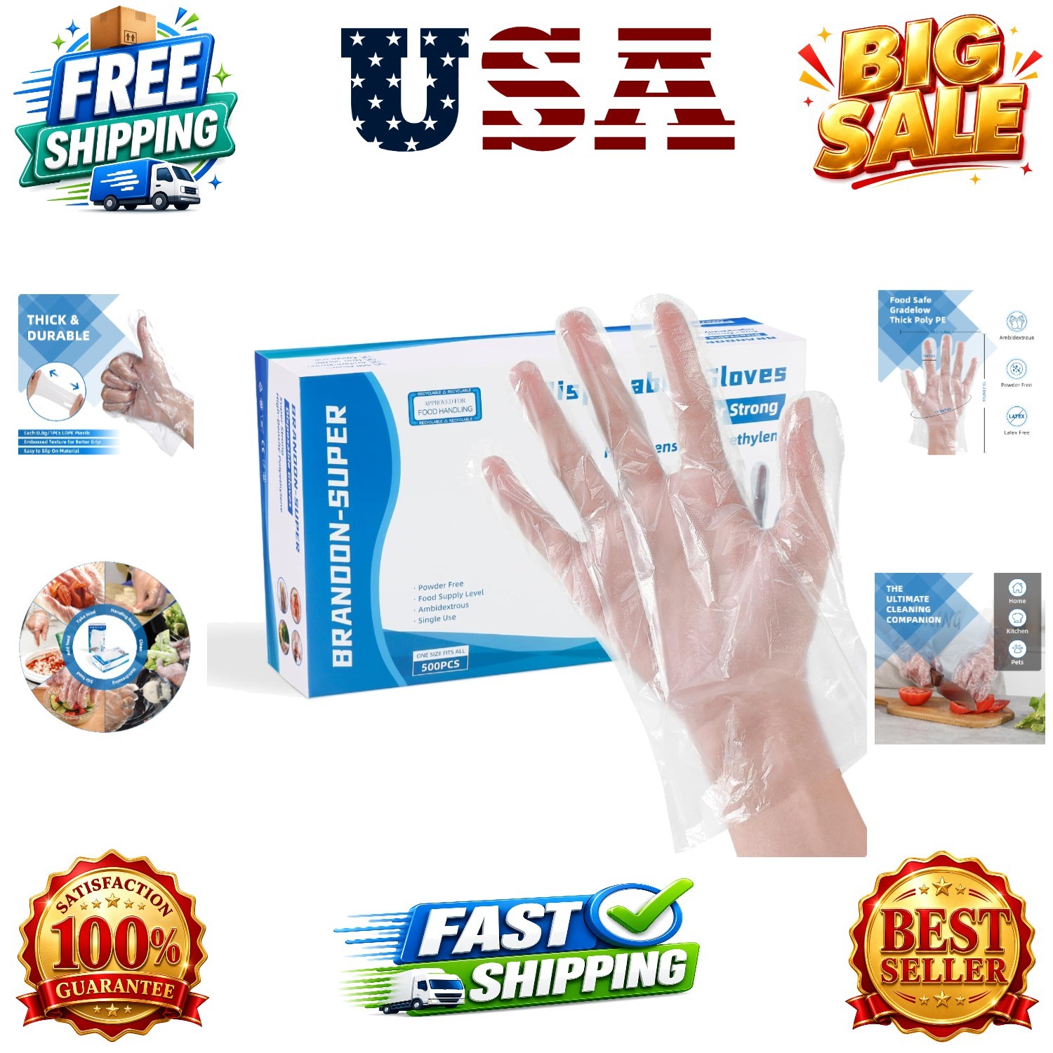 Food Prep Gloves Plastic Food Safe Gloves, Food Handling, One Size Fits Most …