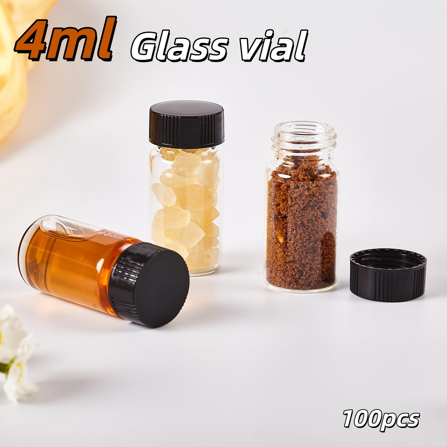 100pcs 4ml Glass Vials with Screw Caps Clear Liquid Sample Vials Small Bottles
