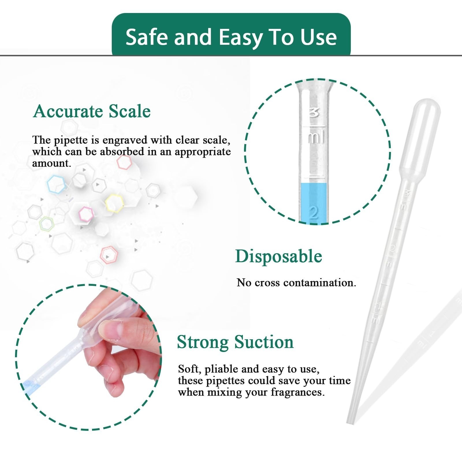 moveland 200PCS 3ml Disposable Plastic Transfer Pipettes for Lab & DIY