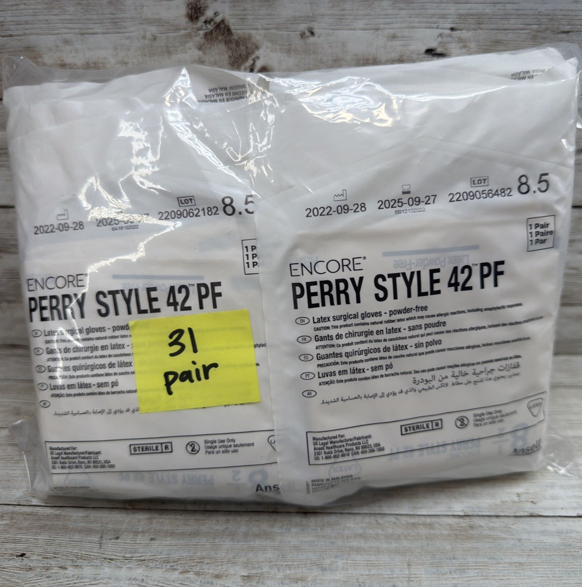 Encore Perry Style 42 PF Surgical Gloves *31 Pair* Size: 8.5 Ansell *See Date*