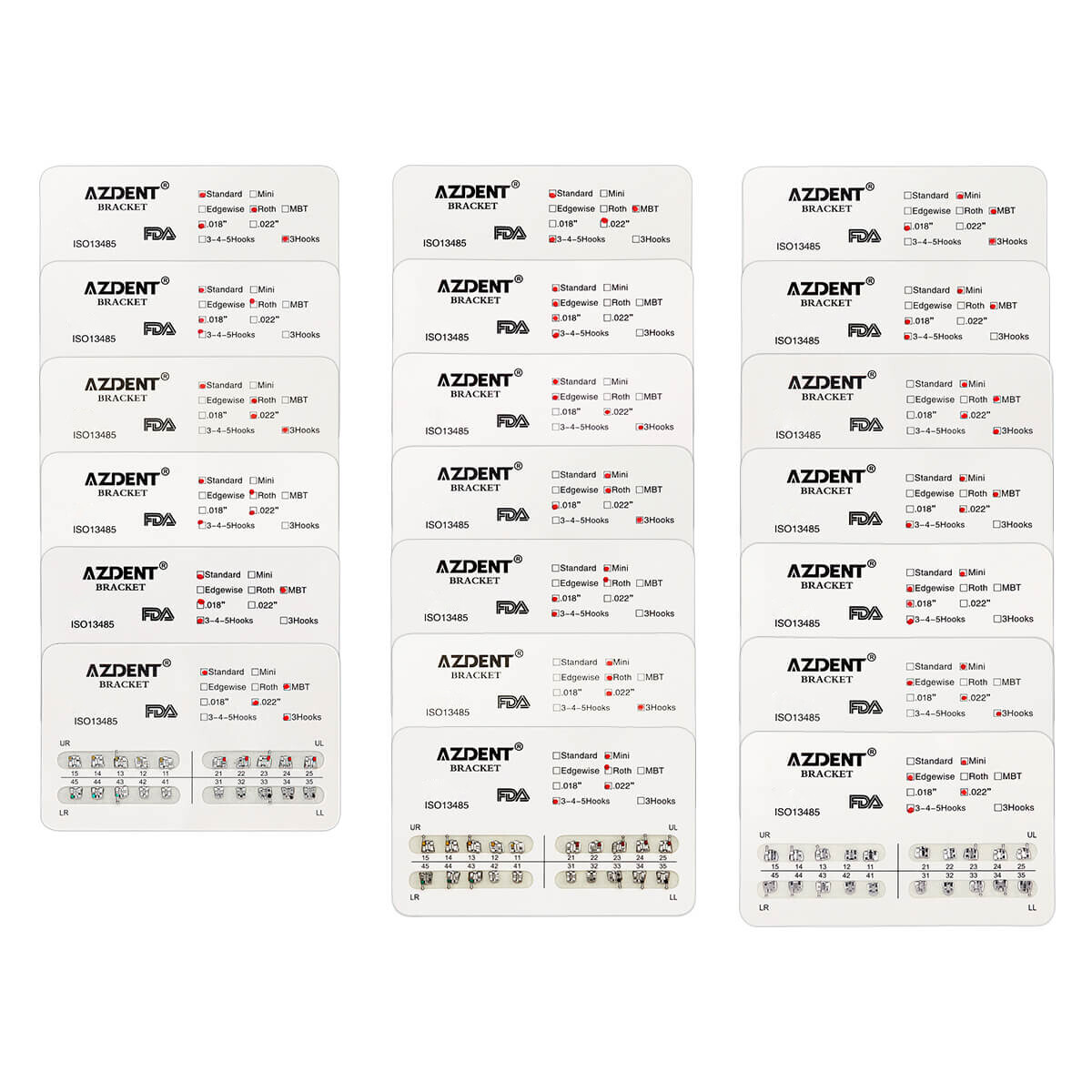 10 X AZDENT Dental Ortho Brackets Braces Mini/Standard MBT/Roth 022 Hooks 345