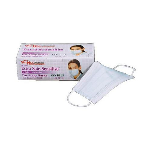 ValuMax 5430E-SB Extra-Safe Sensitive Earloop Face Masks Sky Blue 99.7% PFE 50Pk