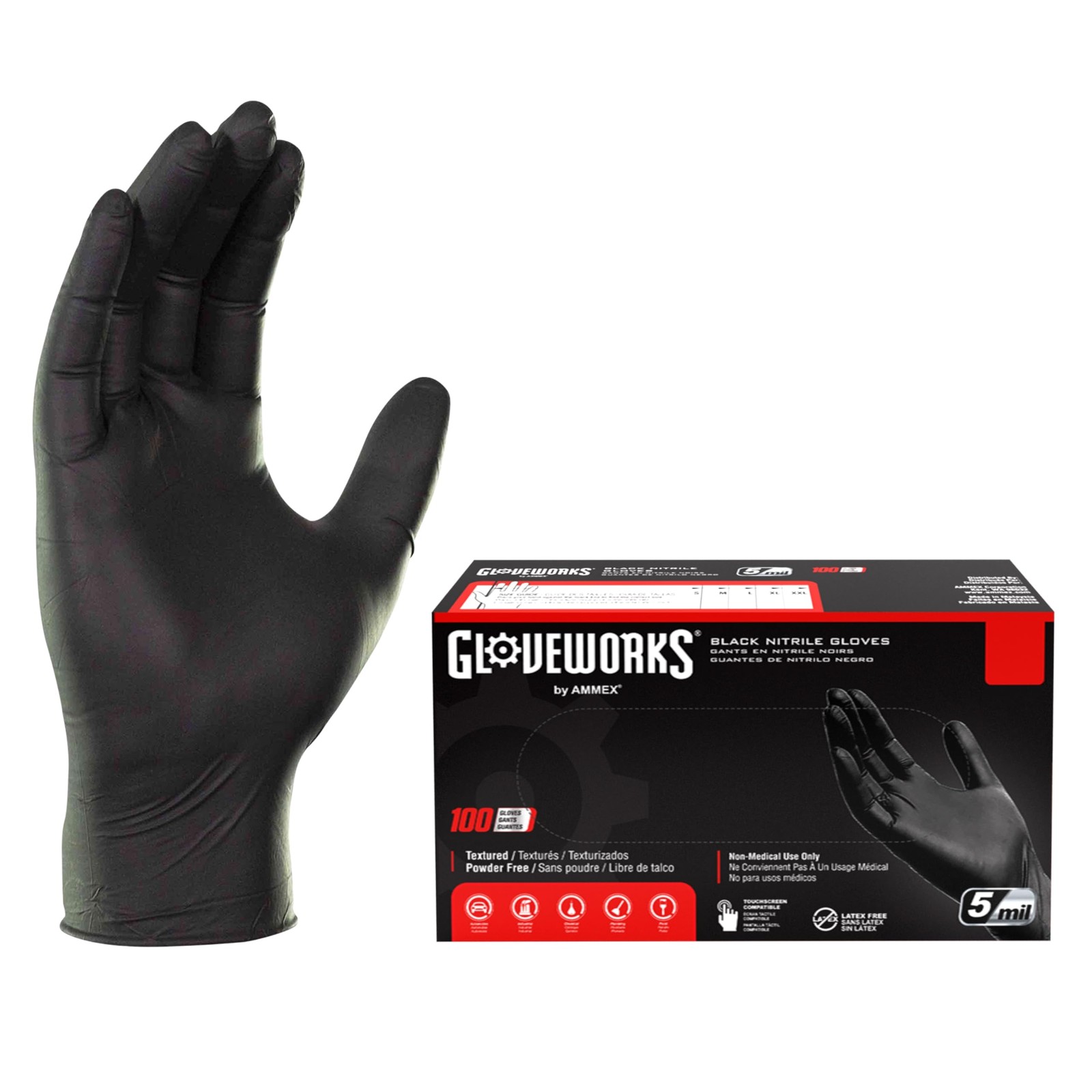 Black Nitrile Gloves 5 Mil Disposable Latex Free Textured Food Service Cooking