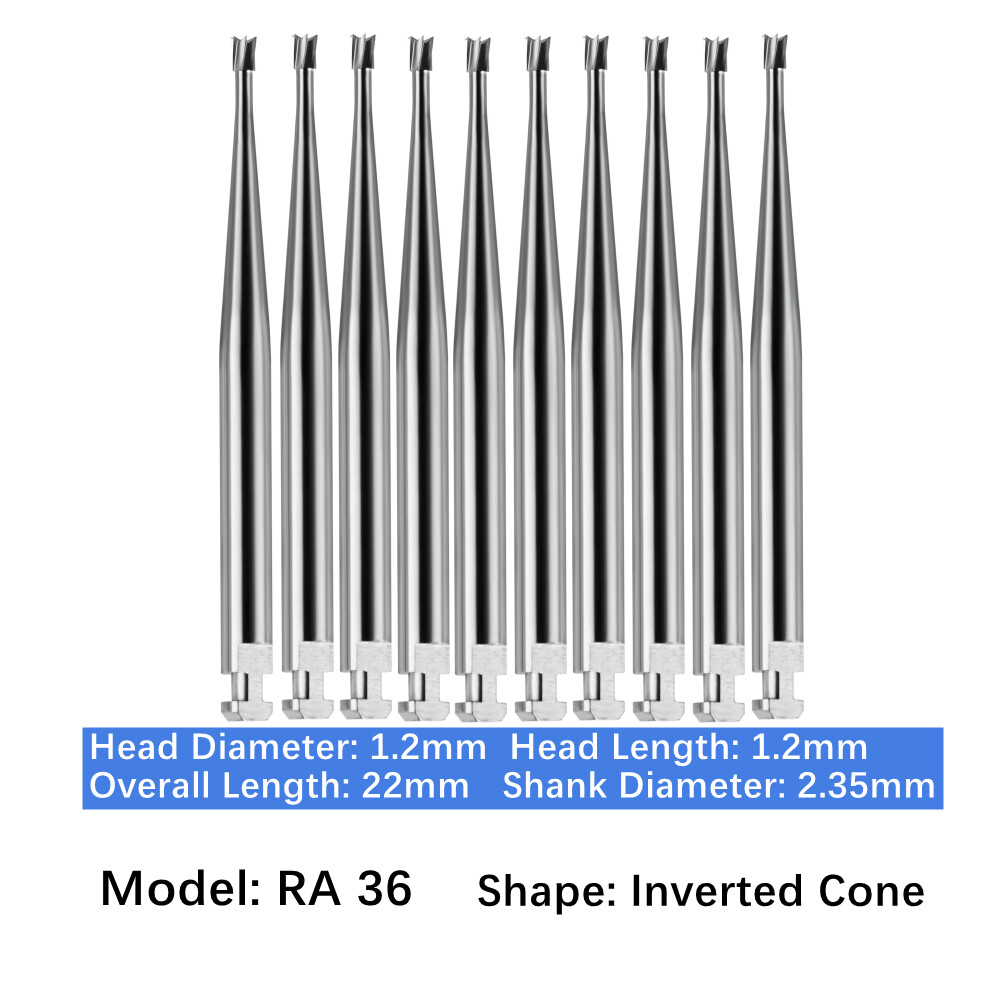 Vakker Dental Carbide Burs Latch Type RA 36 10pc/pk Inverted Cone