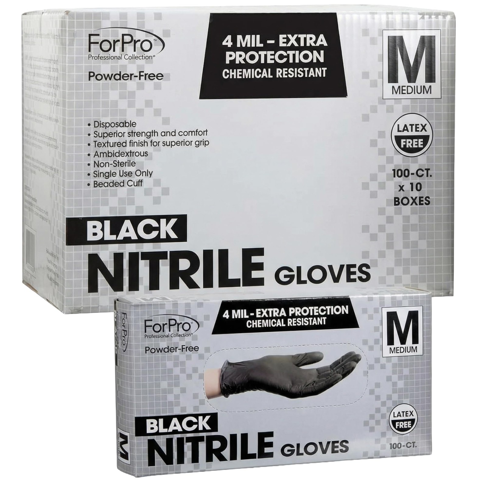 ForPro Professional Collection Disposable Nitrile Gloves, Chemical Resistant, Po