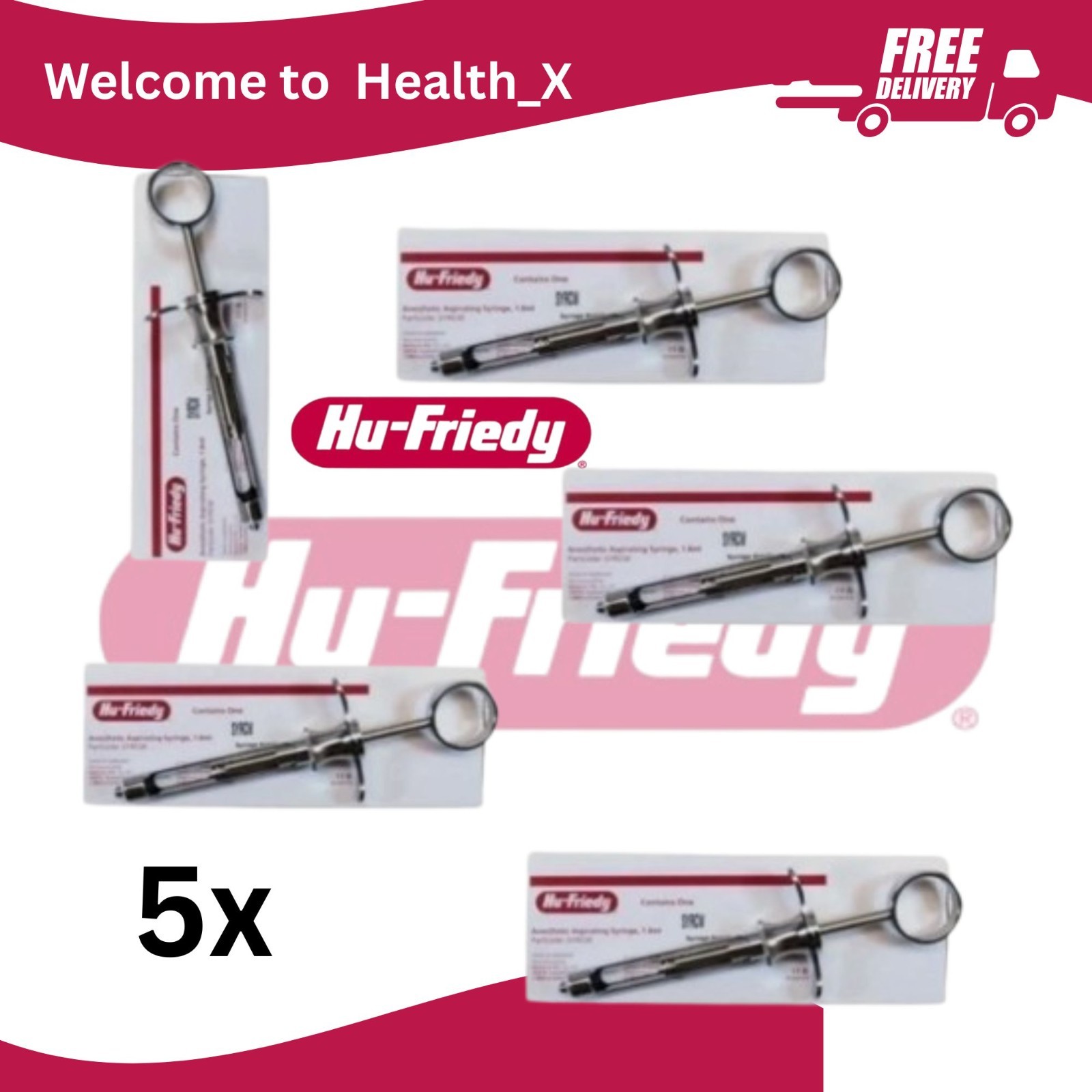 Lot of 5x Hu-Friedy CW Style Dental Anesthetic Aspirating 1.8ml Syringe SYRCW