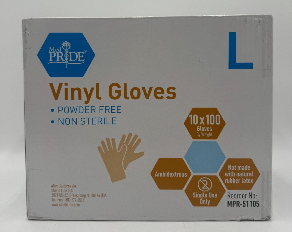 Medpride Medical Vinyl Examination Gloves, Powder Free, 10 Boxes, 1000 Total