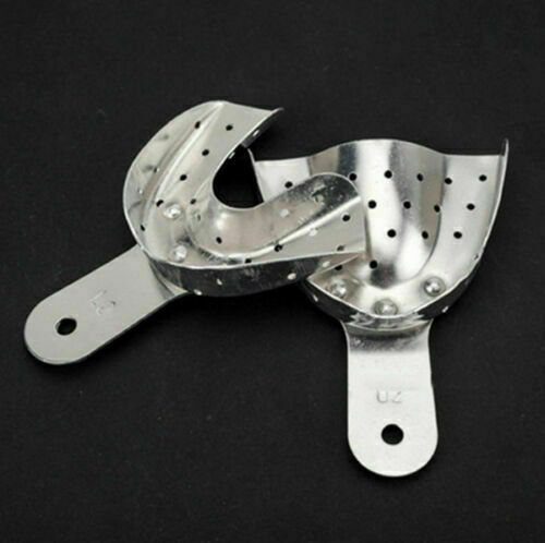 2 Pcs/Set Dental Autoclavable Aluminum Impression Trays With Holes Upper/Lower