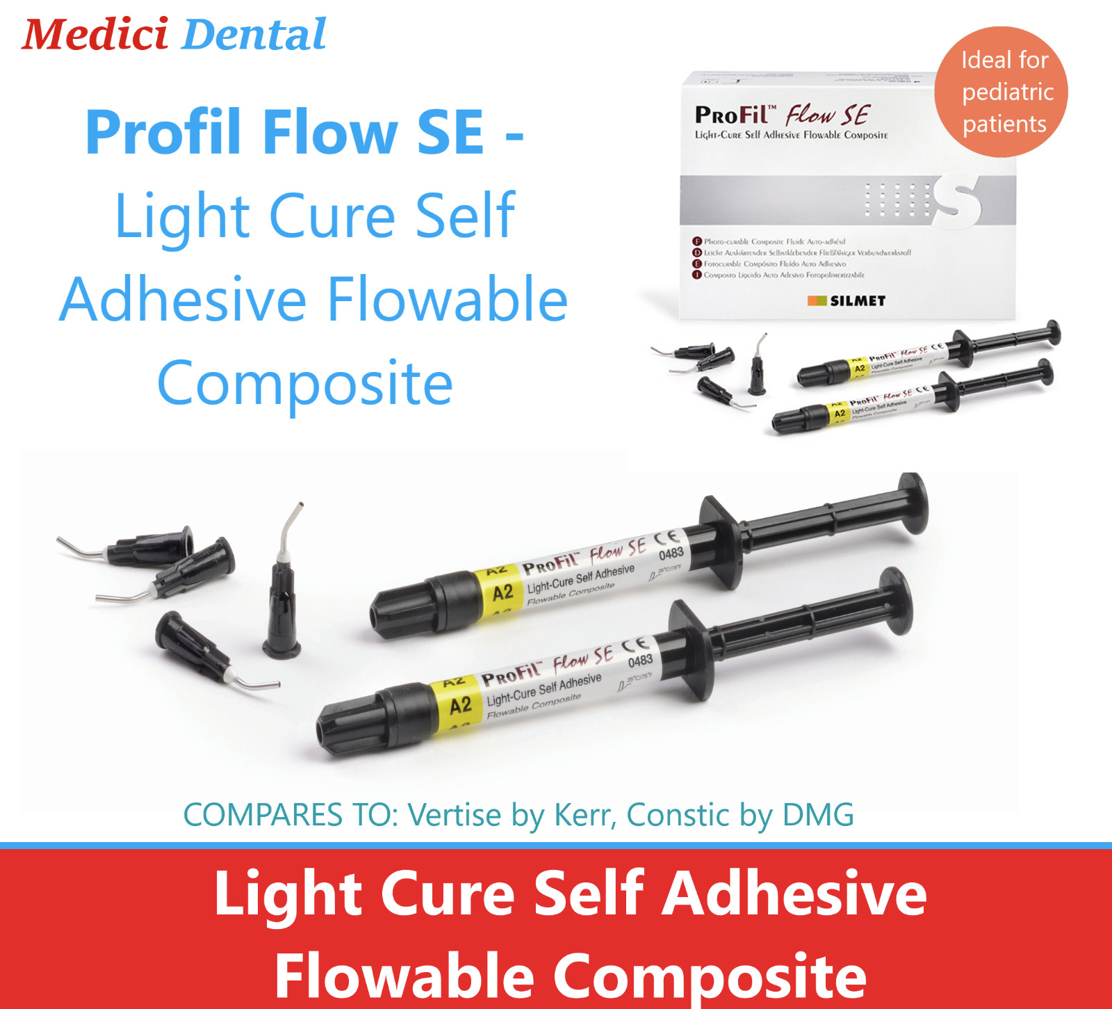 Silmet ProFil Dental Flowable SE Self Adhesive Composite 2gm Syringe A1 A2 Box/2