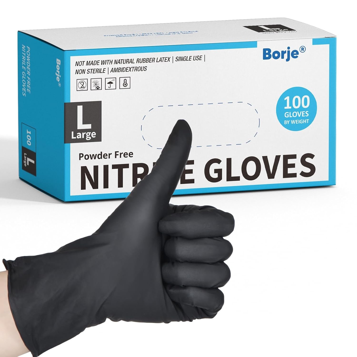 Black Nitrile Gloves Large 100Pc 4Mil Disposable Latex & Powder-Free Food Safe