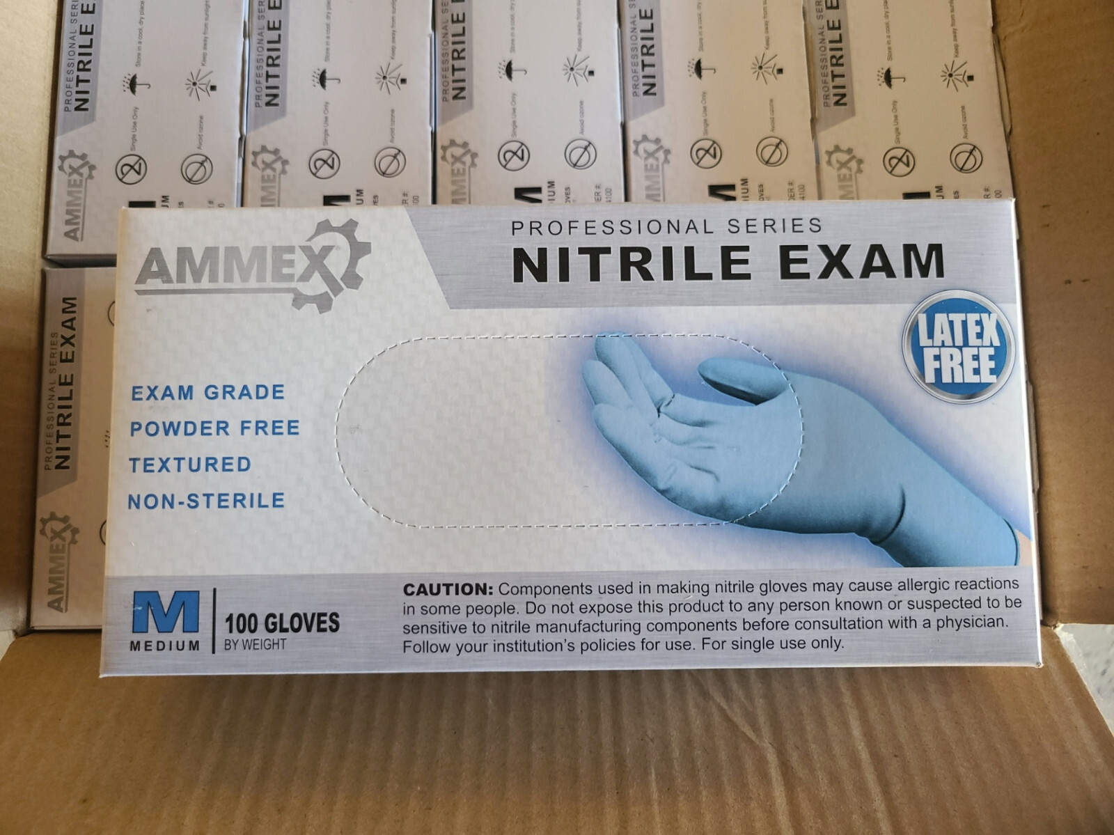 Case of AMMEX Blue Nitrile Disposable Exam Gloves 3 Mil Latex Free MEDIUM