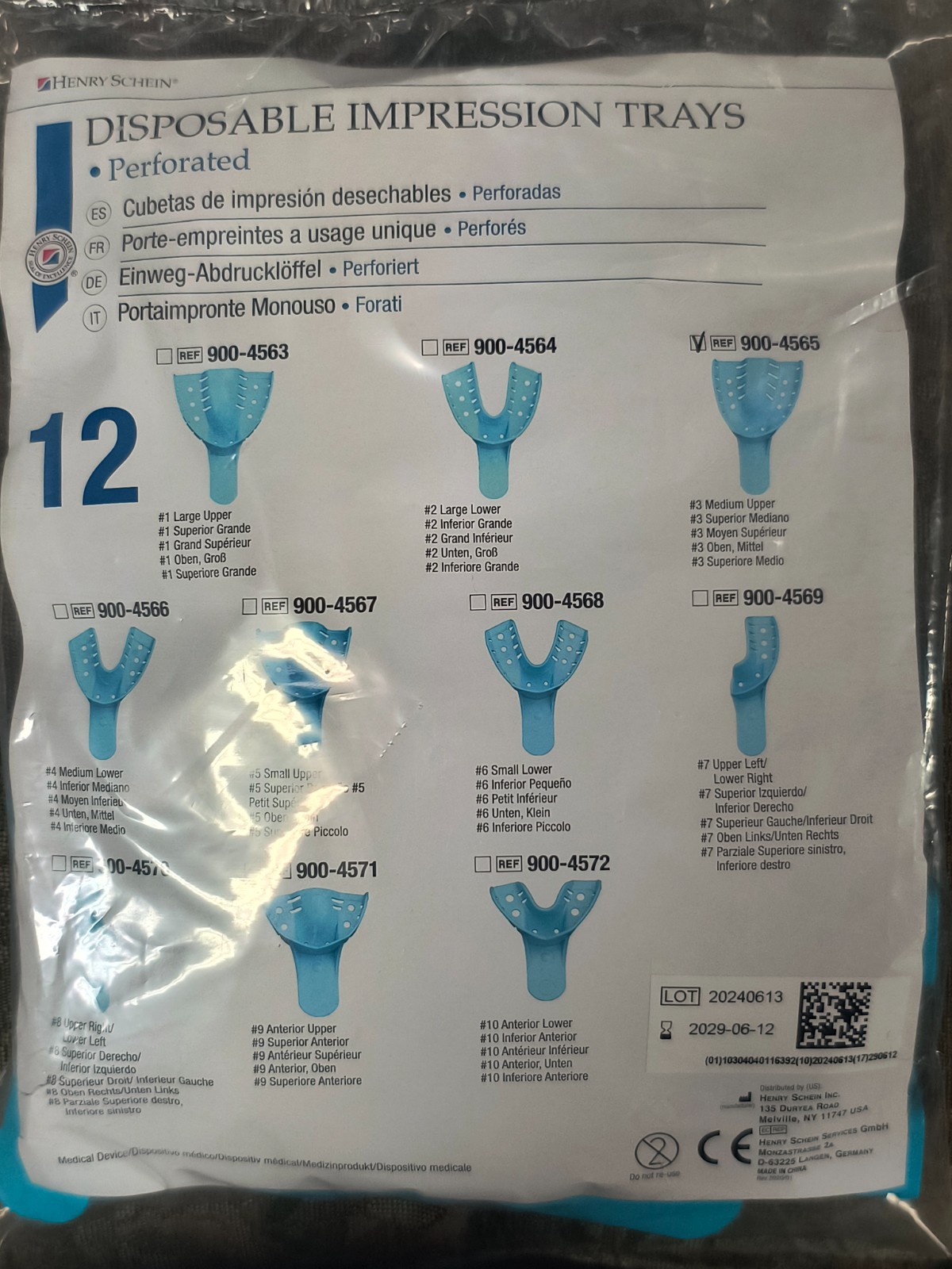Henry Schein Perforated Dental Impression Trays Medium Upper 12 Pack 900-4565