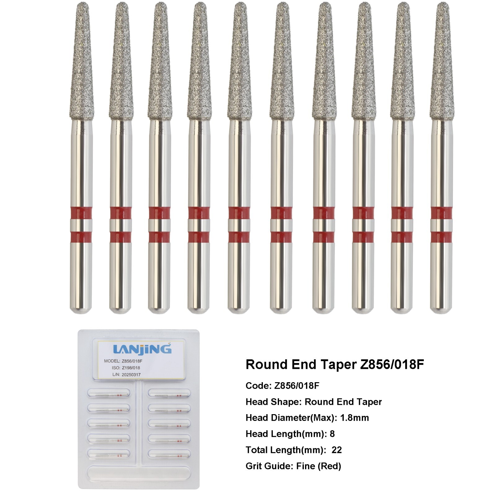 Dental Diamond Zirconia Cutting Bur Round End Taper Z856/018F Friction Grip FG