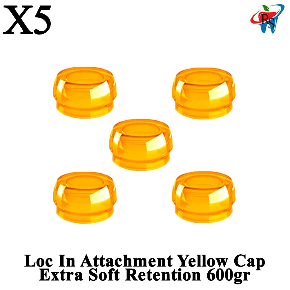 5pcs Dental Yellow Silicone Caps Extra Soft Retention 600gr Loc In Attachment